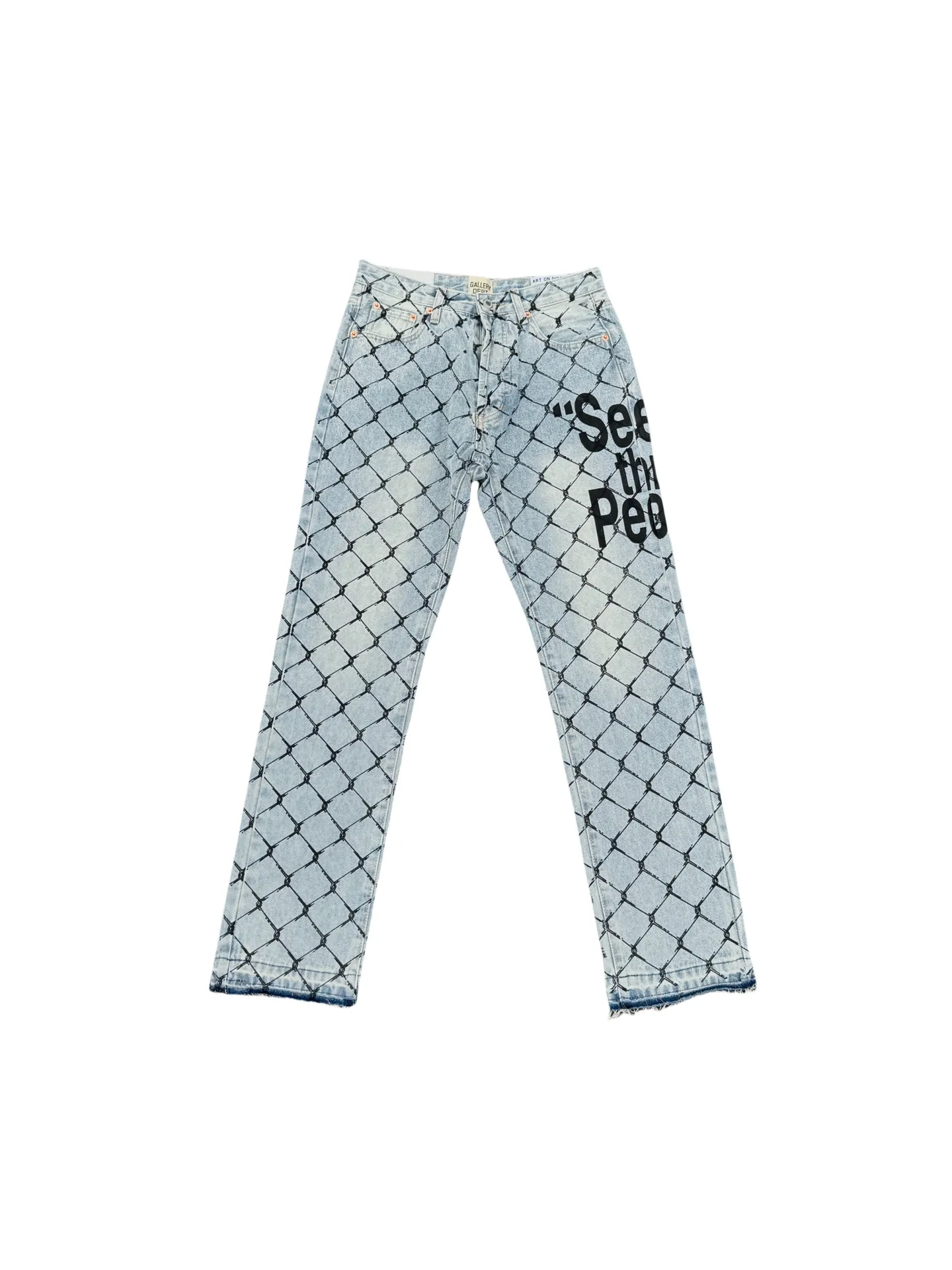 P240💰G786 GALLERY DEPT. Steel mesh letter printed slim jeans jeans casual group trendy American slim men's and women's trousers Color: blue Size: S-XXL (corresponding to 28-36)